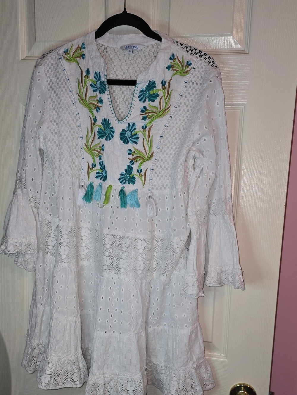 Blue Island White Open-Weave Crochet Cover-Up